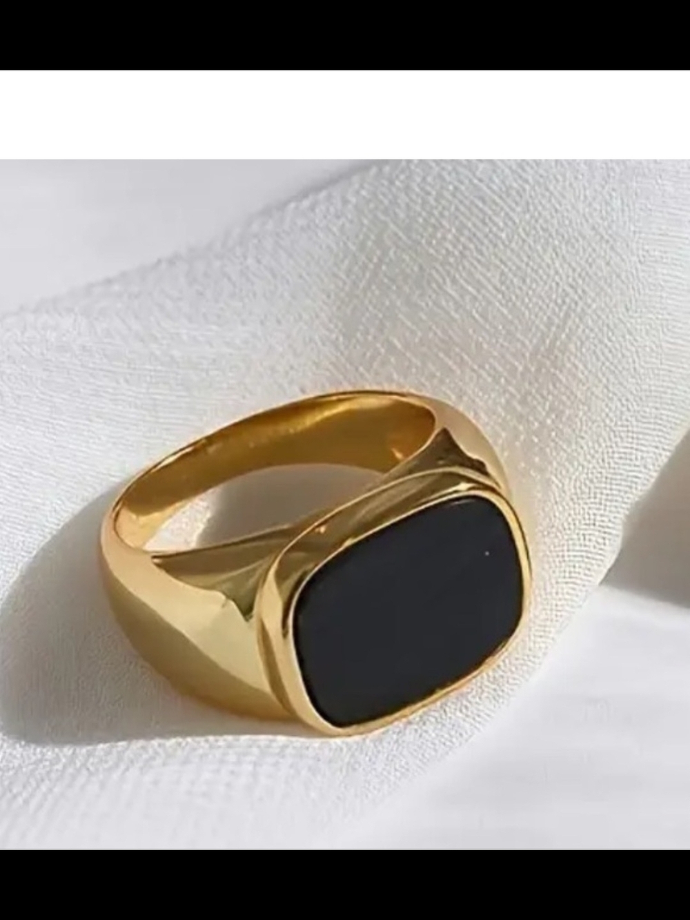 Gold Tone Signet Ring with Iridescent Mother-of-Pearl Inlay - Picture 2 of 3